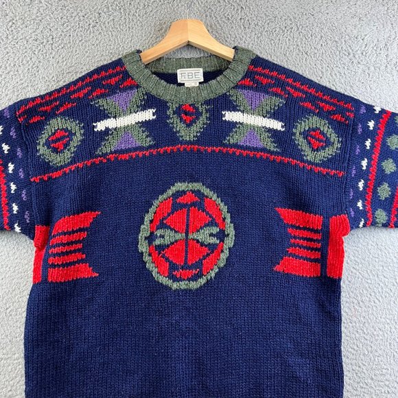 Vintage 90s Fabe Abstract Geometric  All Over Tribal Design sweater size M - Picture 3 of 9